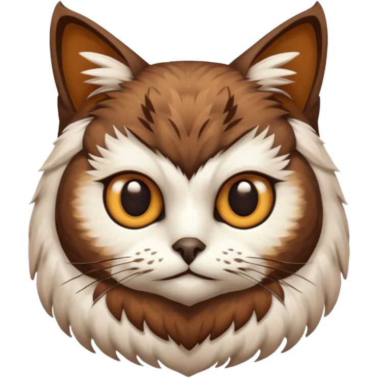 An cats head with a brown on top of the head of the cat the cats head infused with an white owls body with brown wings emoji