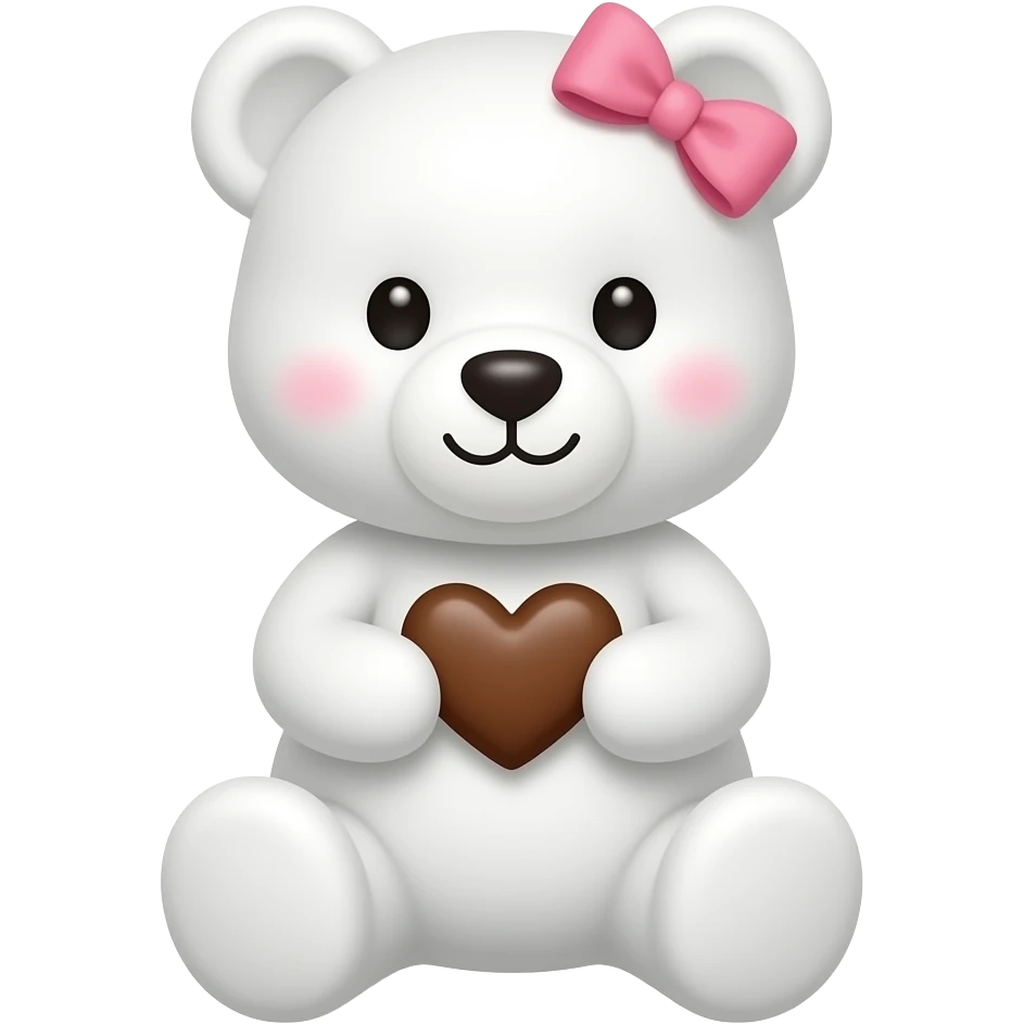 Osito blanco con un corazoncito cafe  ente sus manos  y un moño rosa en su cabeza pequeño emoji