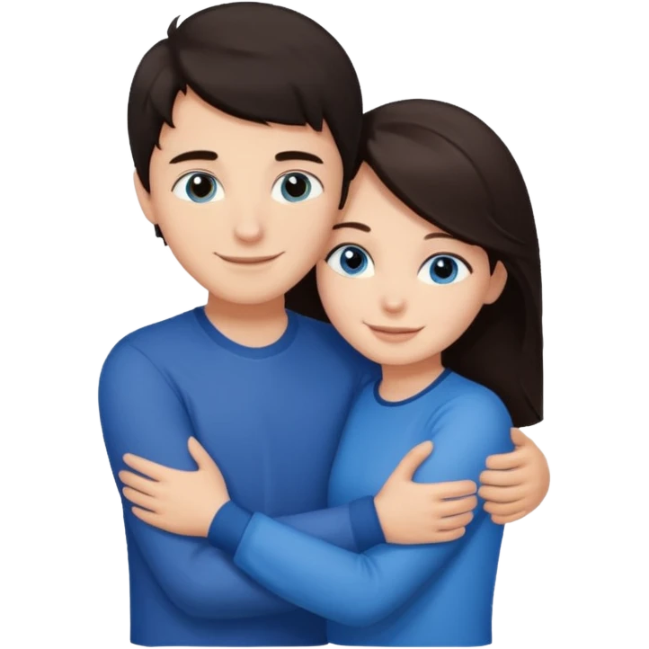  Chłopak z ciemnymi włosami z ciemnymi oczami przytulający się do brunetki z niebieskimi oczami emoji