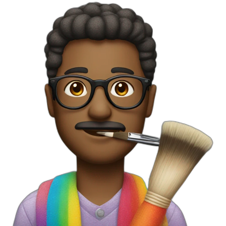 man glasses with rainbow clothes and flowers on face and paintbrush emoji