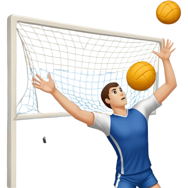 A handball thrown towards the goal by close-up hand, with the goalposts and court lines in the background. The scene captures the power and precision of the throw, with the net of the goal in focus, emphasizing the dynamic action of the sport. emoji