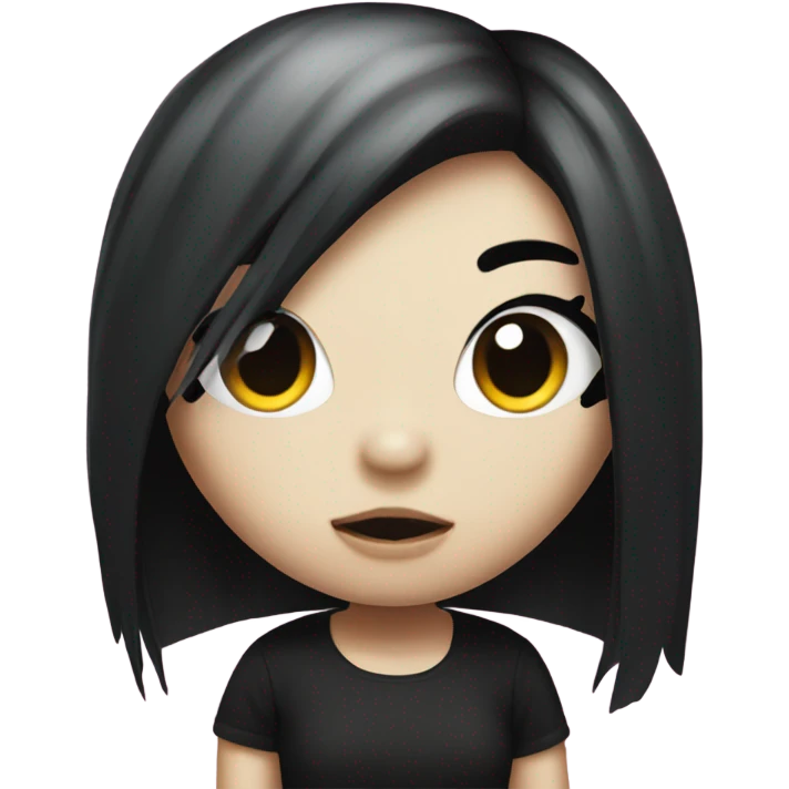 An emo hello kitty with black hair covering her eye emoji