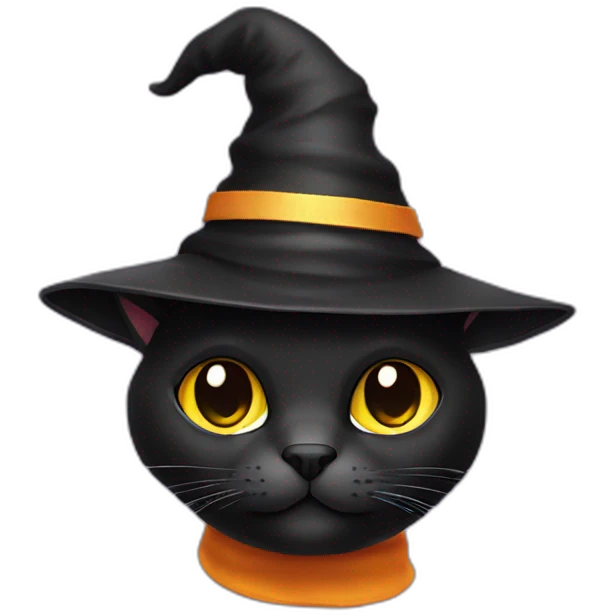 halloween black cat wearing a wizard hat emoji