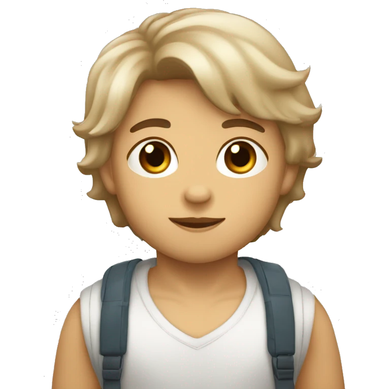 niño de color blanco pelo castaño, ojos marrones y mechas rubias emoji