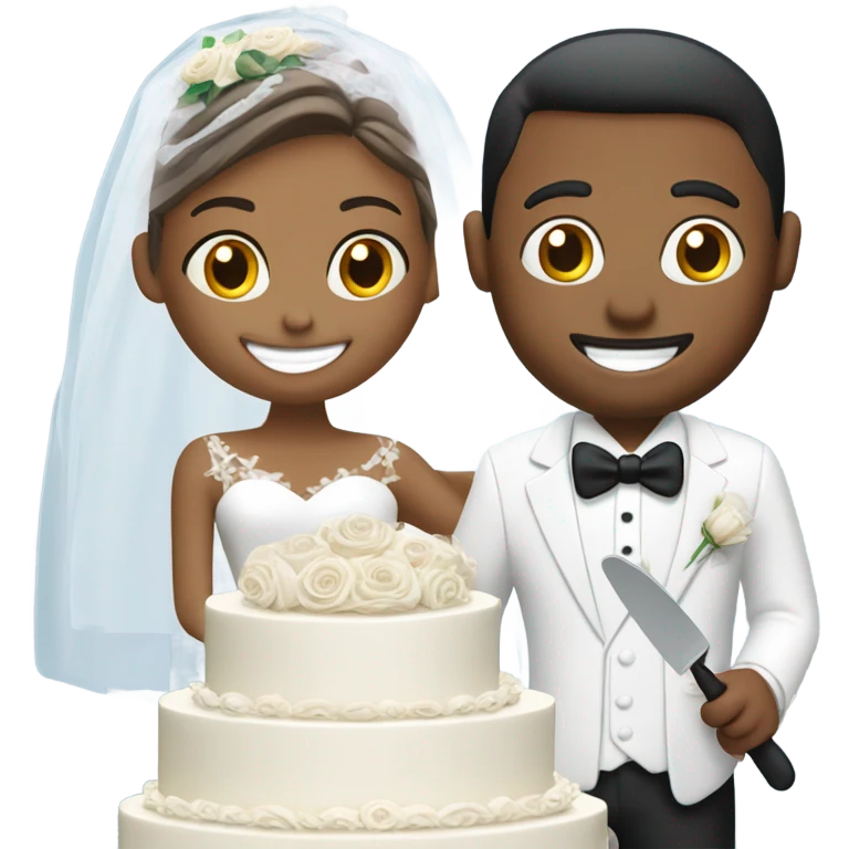 Bride and groom cutting cake emoji