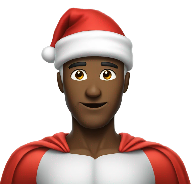 A superhero with a Santa hat emoji