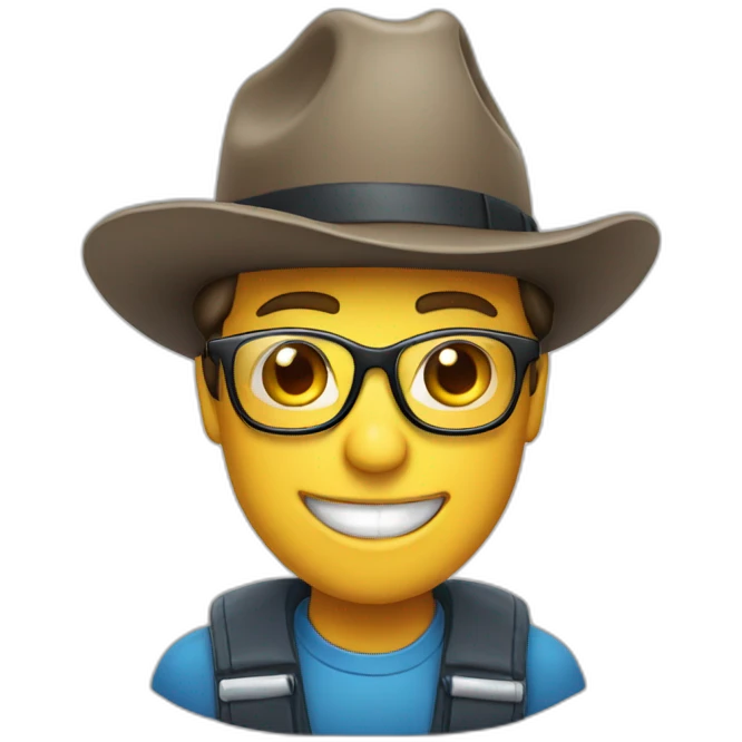 happy looking person wearing a truckers hat and glasses emoji