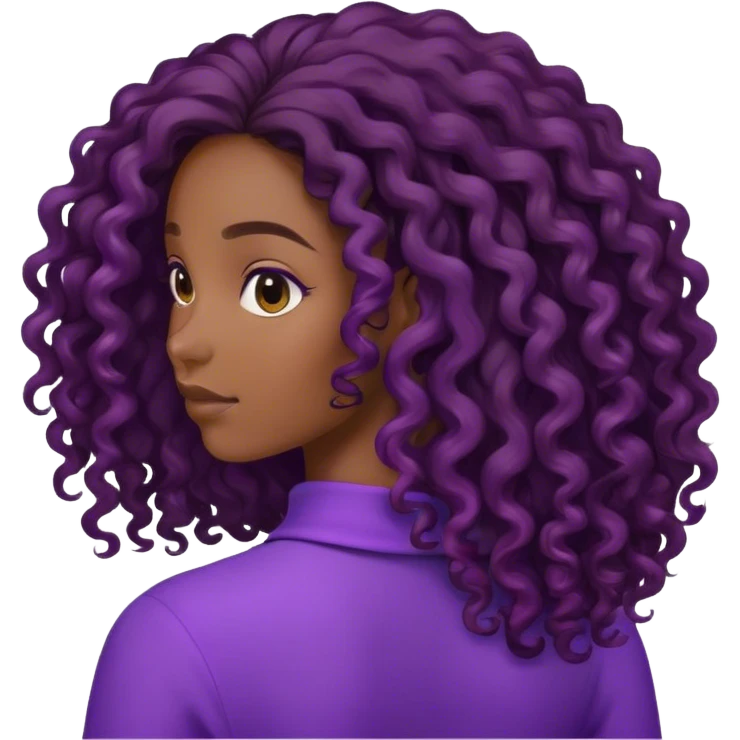 Black curly long hair lady with purple clothes from the back emoji