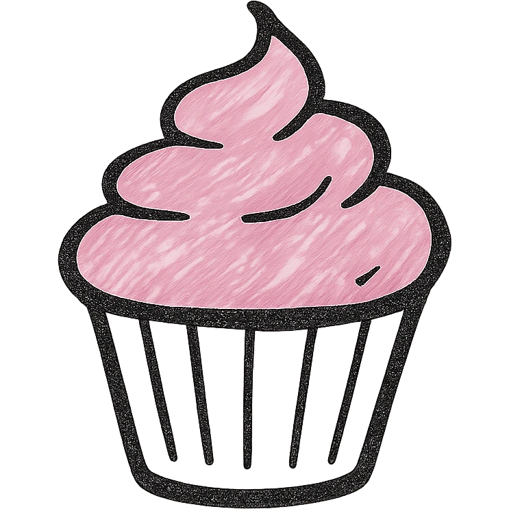 cupcake with pink icing, hand drawn style emoji