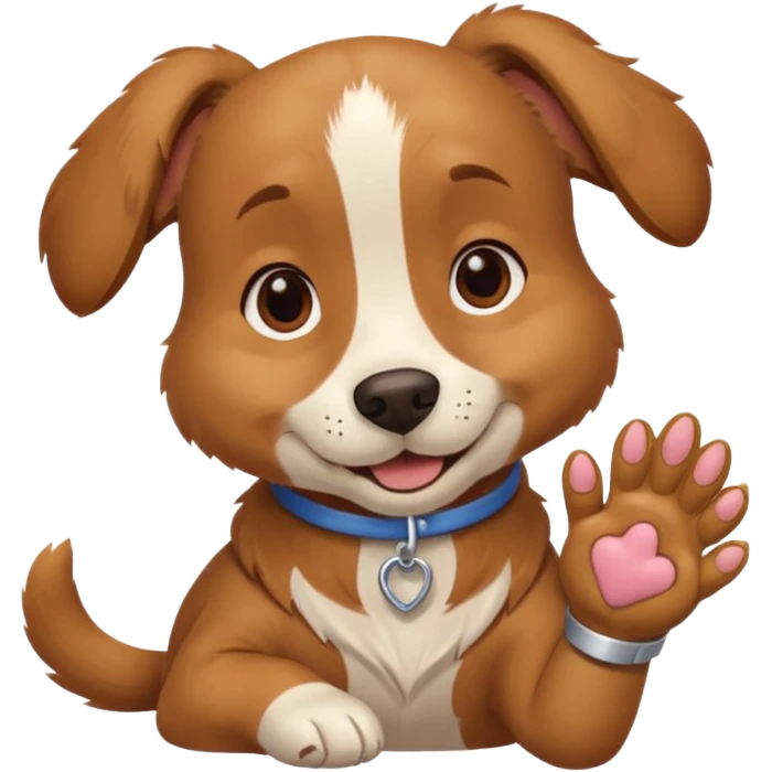 A dog patient with one paw in a cast, smiling bravely despite discomfort.
 emoji
