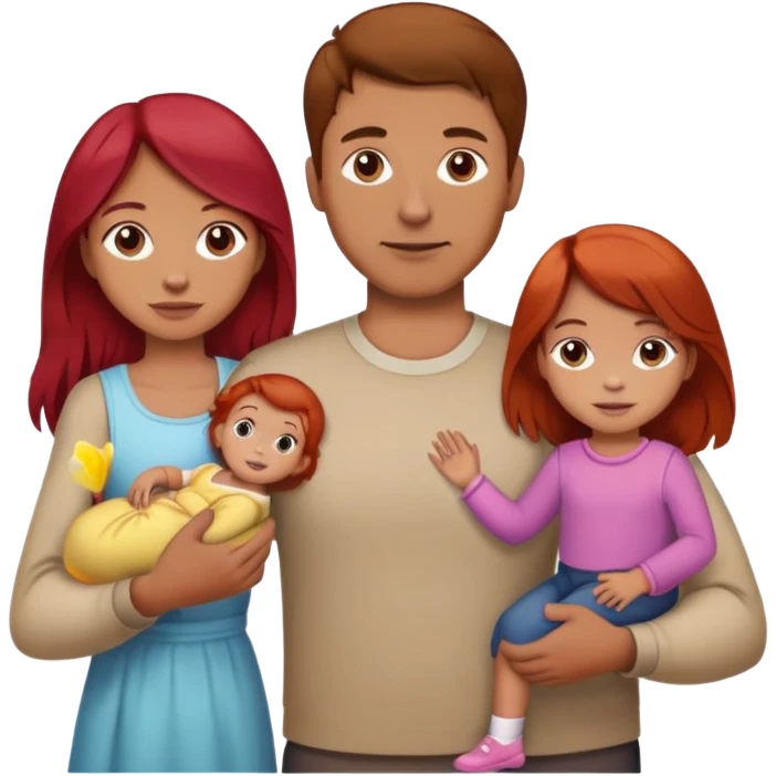 A man with brown hair holding a child, a daughter, and a girl with red hair by the hand emoji