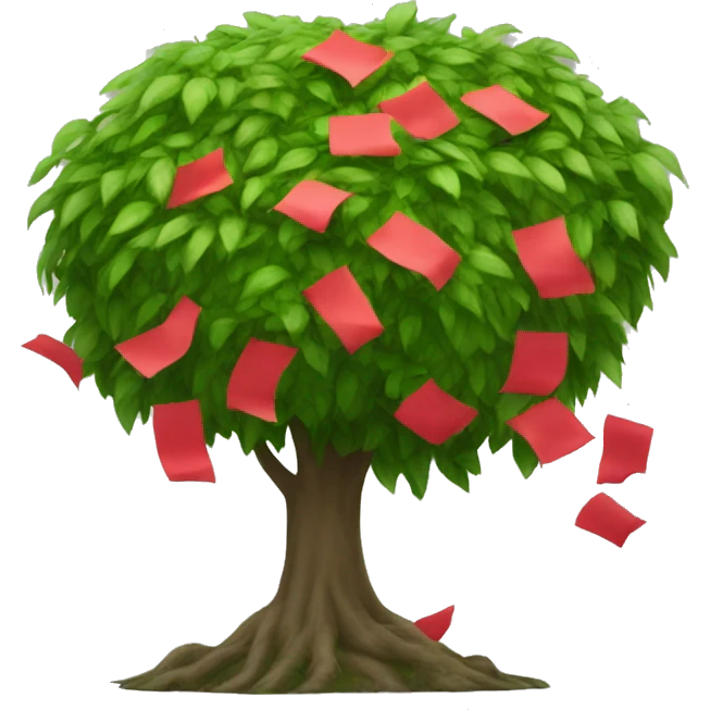 A big leafy bush with scattered red papers growing on it.  emoji
