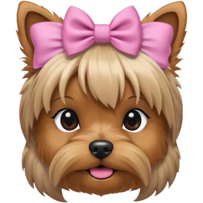 a Yorkshire Terrier face with a ponytail on head tied with a bow. emoji