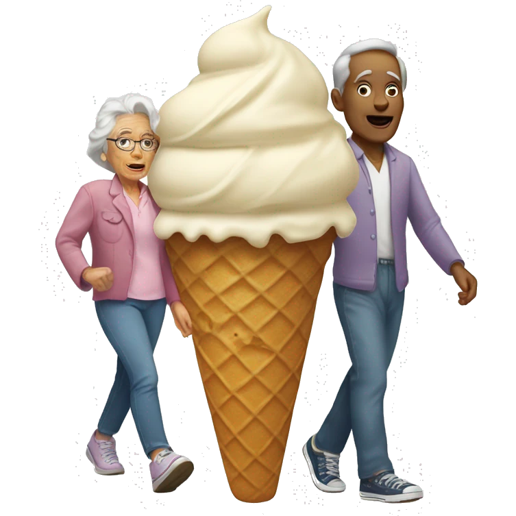 Ice cream cone with old ma walking on top emoji