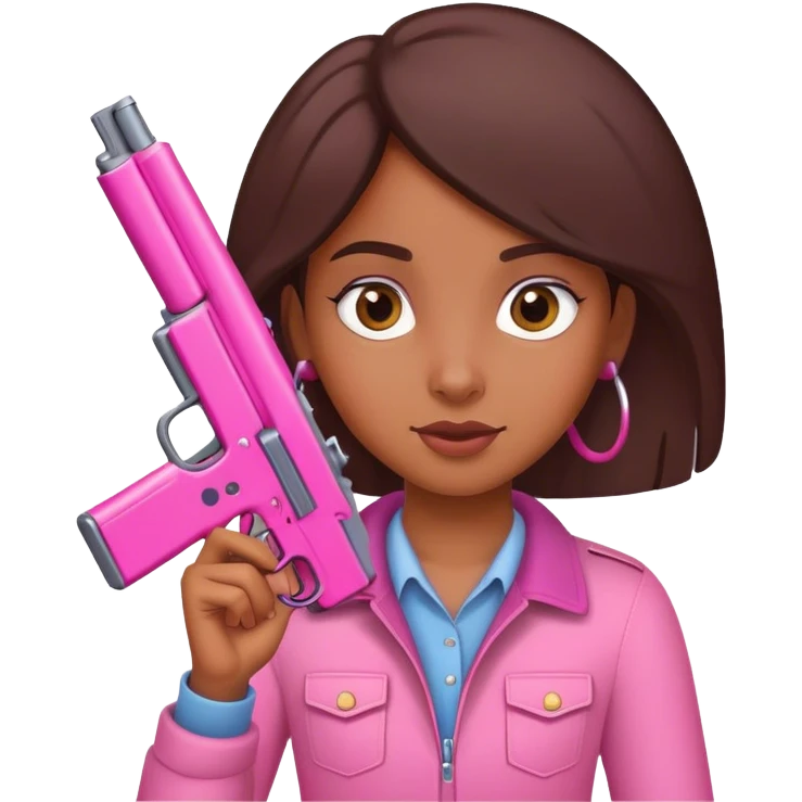 brown girl holding pink cute gun emoji