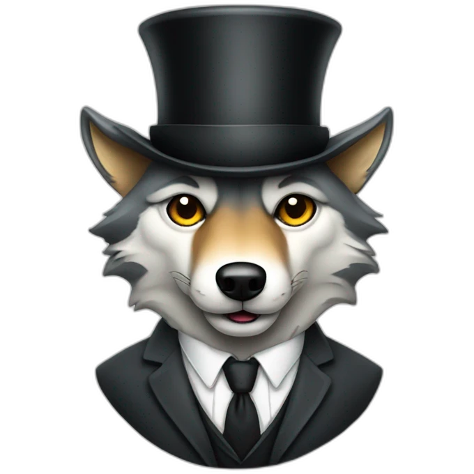 a wolf wearing a suit and a top hat with a monocle emoji
