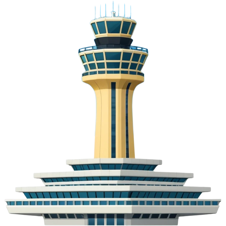 Schiphol Airport control tower, iconic modern architecture, clear details, emoji style, no text emoji