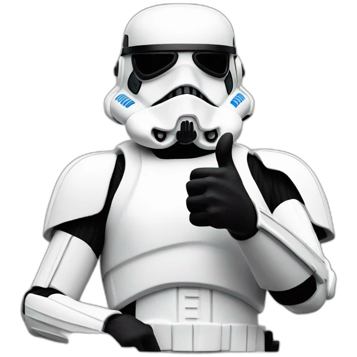 storm trooper in sunglasses giving a thumbs-up, with a relaxed pose and a simple background. emoji