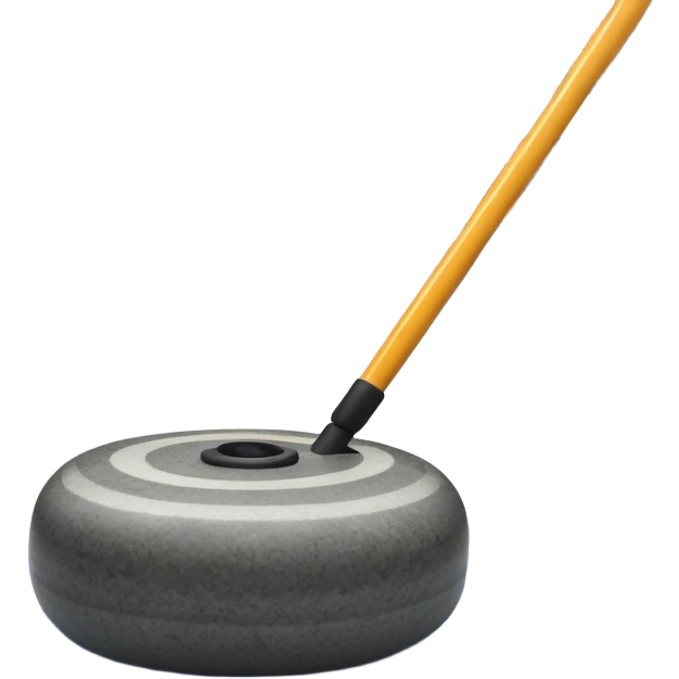 An icon showing a detailed close-up of a curling stone sliding across the ice, with a broom in motion beside it. The background features an indoor stadium with cheering spectators on the stands. Transparent background captures the strategy and focus of curling. emoji