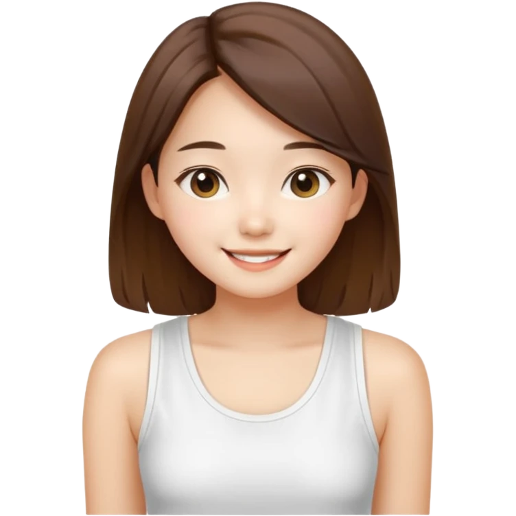 Cute preppy , straight hair,a basic white tank top,korean emoji