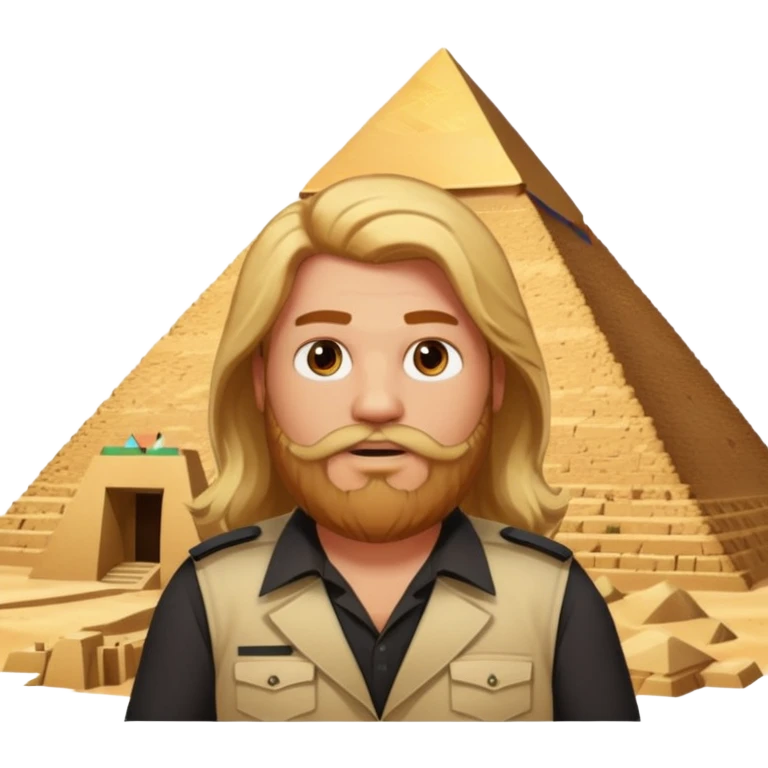 fat male blond reddish long hair agent with three-day-beard in egypt with pyramid. emoji