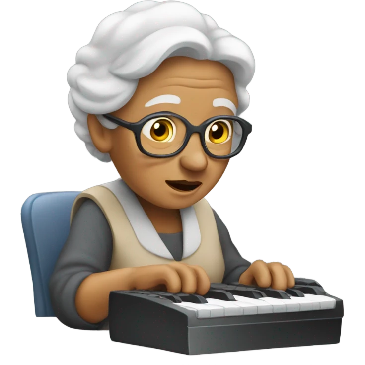 Old woman using keyboard with an idea emoji