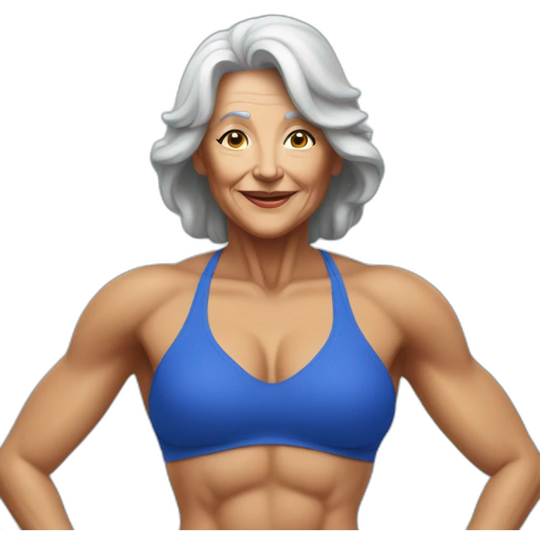 Older woman in a blue bikini at a fitness competition  emoji