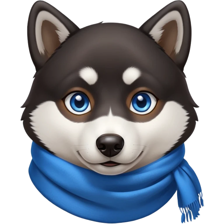 Black Husky with 1 blue eye and 1 brown eye and blue scarf emoji