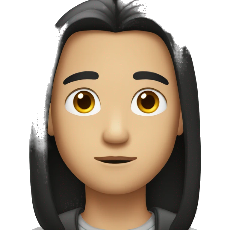 boy with long black straight hair serious face emoji