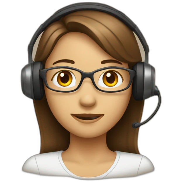 front profile of an emoji wearing an headset, women cocation  emoji