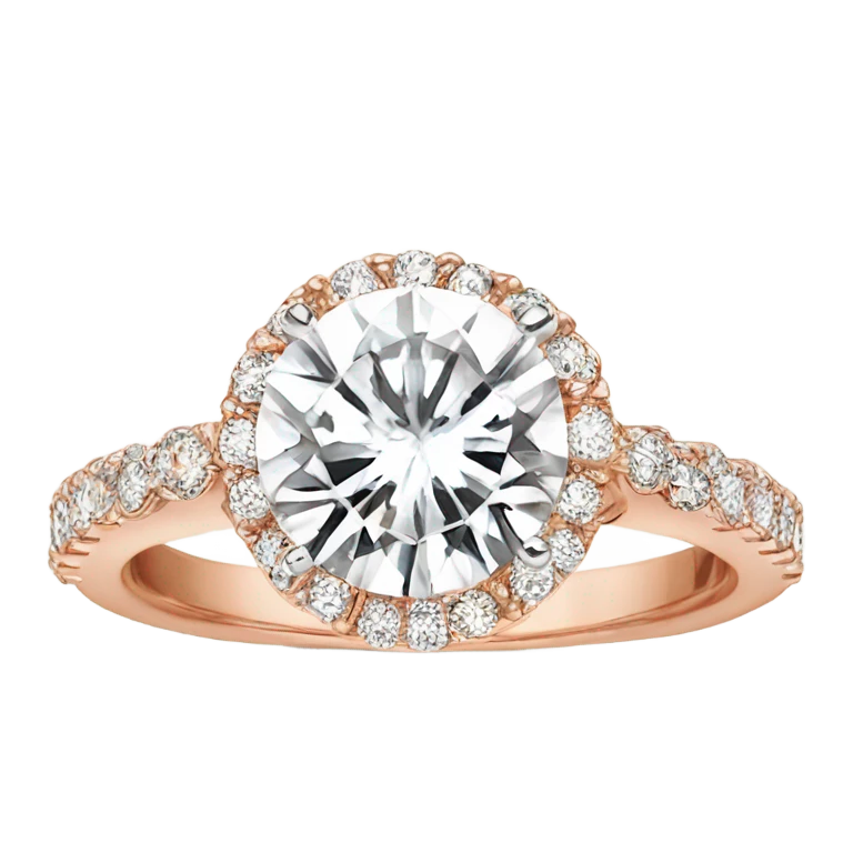 Rose gold engagement ring with round diamond emoji