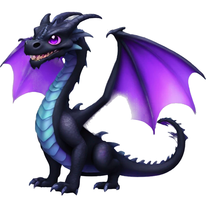 Black iridescent Dragon with purple eyes emoji