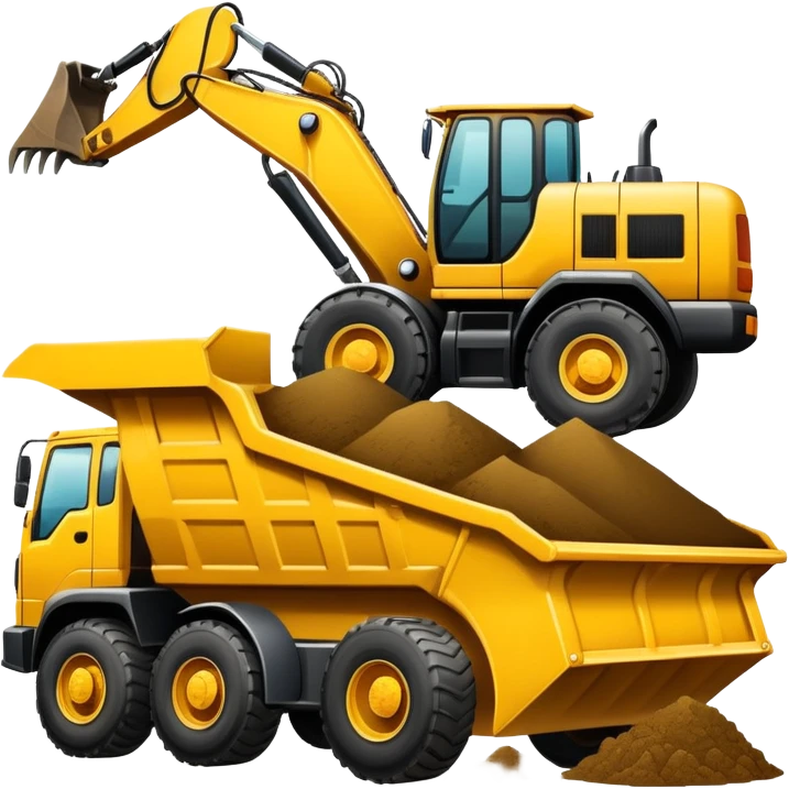 Excavator putting dirt in dump truck emoji