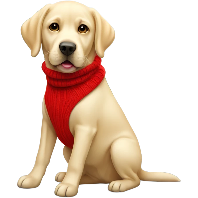 Pale golden Labrador wearing a red jumper  emoji