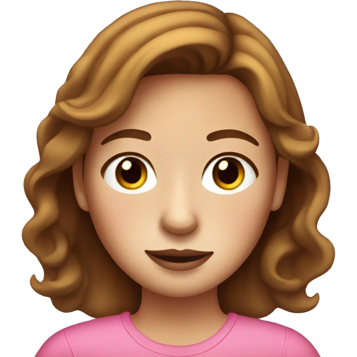 Girl with freckles on her face brown hair inside a car wearing pink emoji