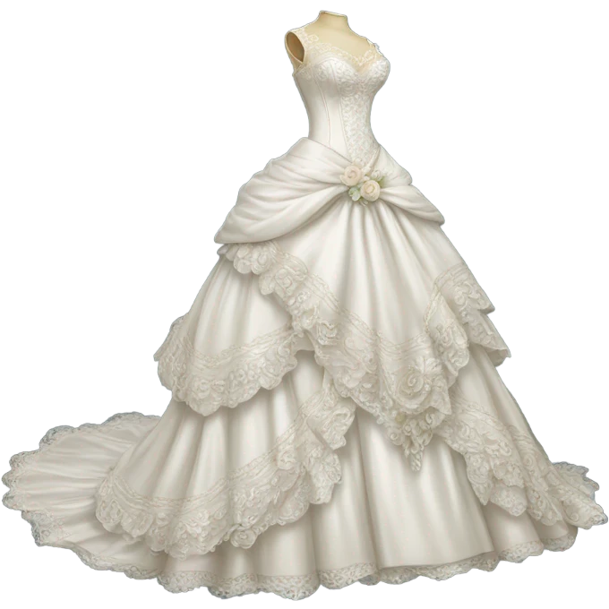 Hyper Realistic ornate victorian Wedding dress displays emoji