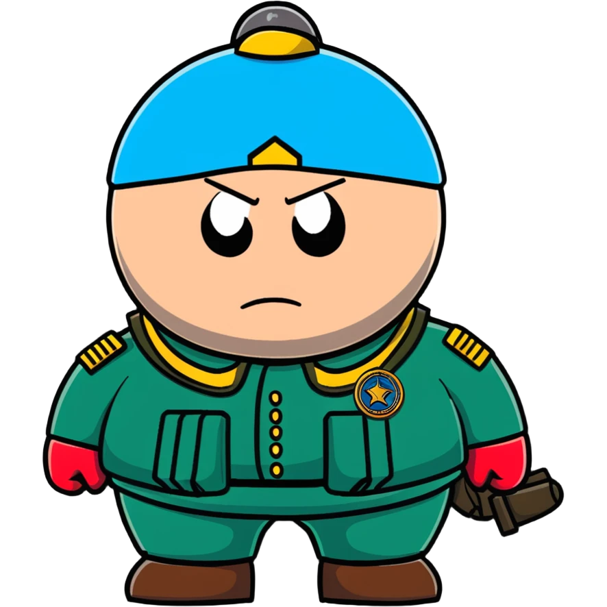 Cartman from South Park in military uniform, combat gear emoji