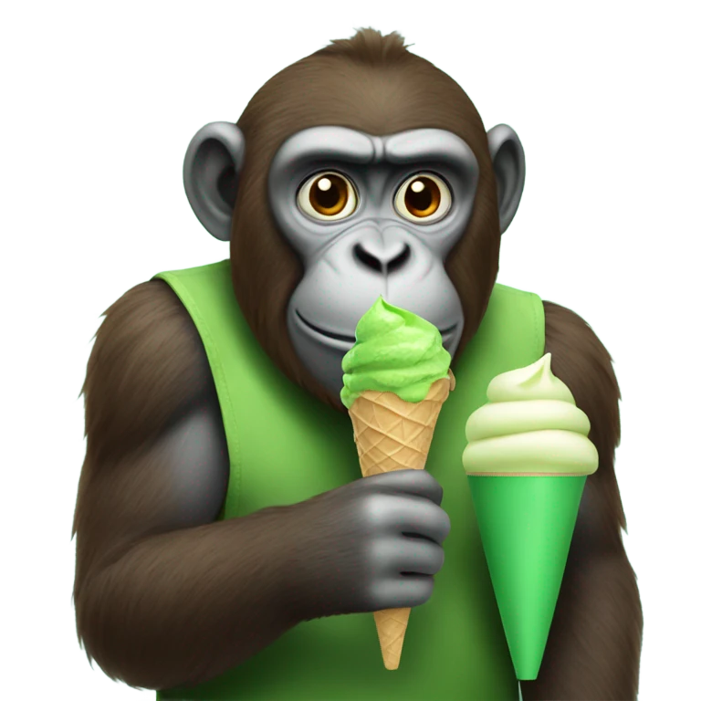 Big monkey eating green ice cream emoji