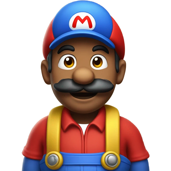 Mario plumber from the game with a black mustache red hat with a letter M on it and a blue trousers with yellow knobs on them and a red jacket emoji