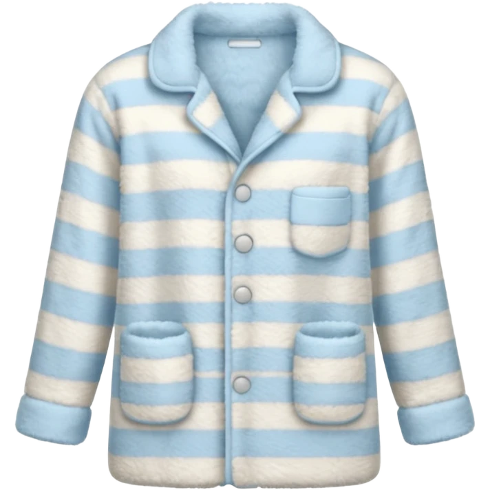 emoji of an isolated fluffy fleece pajama top with soft pastel vertical stripes, plush fuzzy texture, light grey and pastel blue tones, button-down long sleeves, neatly folded flat-lay, no person, no body, no mannequin, cozy warm winter mood, soft shading emoji