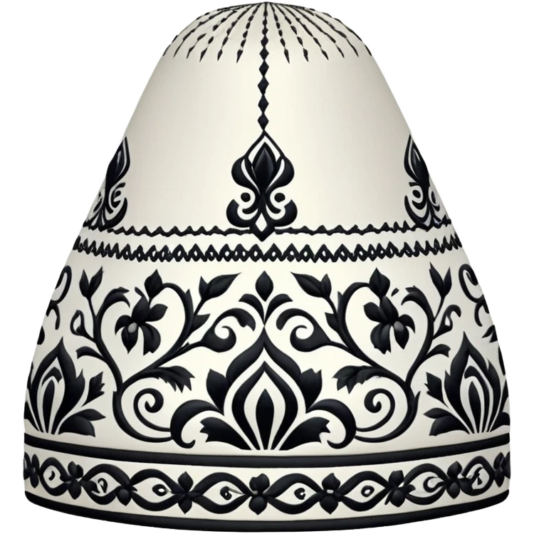 Uzbek traditional doppa hat with ornate black and white embroidery pattern emoji