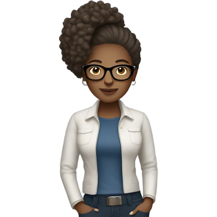woman has a modern, minimalist look with natural hair, minimal makeup, and smart-casual outfits like jeans, blazers, and sneakers. She often wears a smartwatch or stylish glasses, balancing practicality and professionalism.






 emoji
