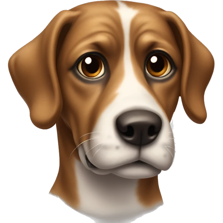 Dog both floppy ears and sides of face place white down center small black spots brown eyes emoji