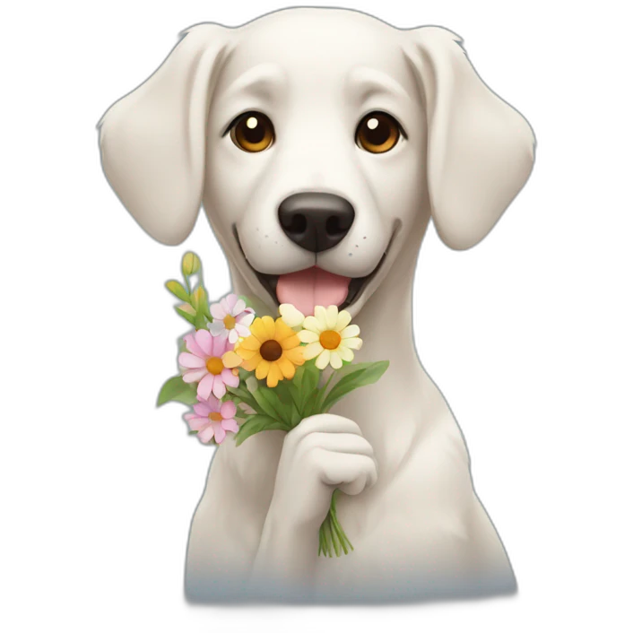 Dog holding flower bouquet emoji