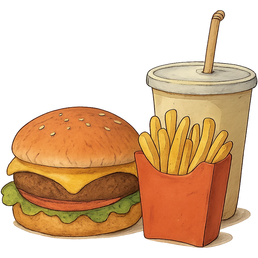 ghibli style burger meal set with fries and drink emoji