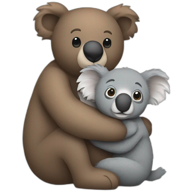 Brown Teddy bear hugging a grey koala emoji