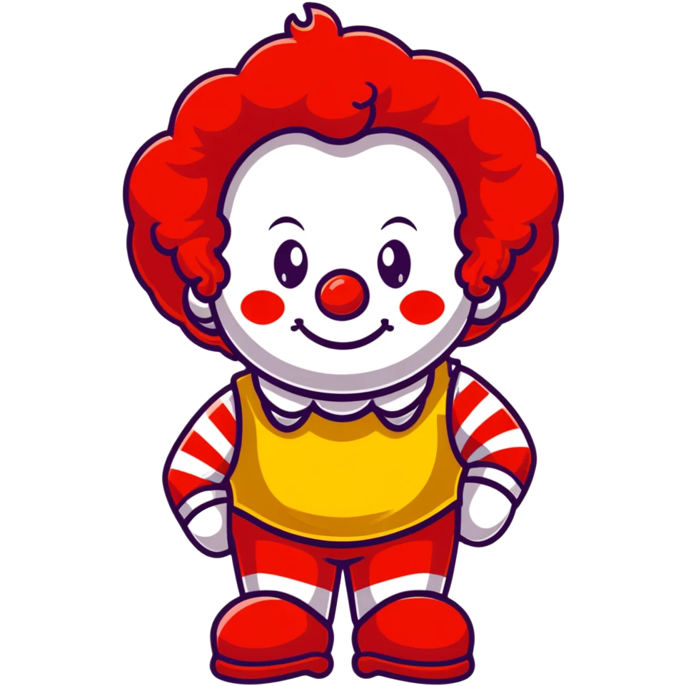 McDonald's clown with bright red curly hair and yellow T-shirt with red and white striped sleeves emoji