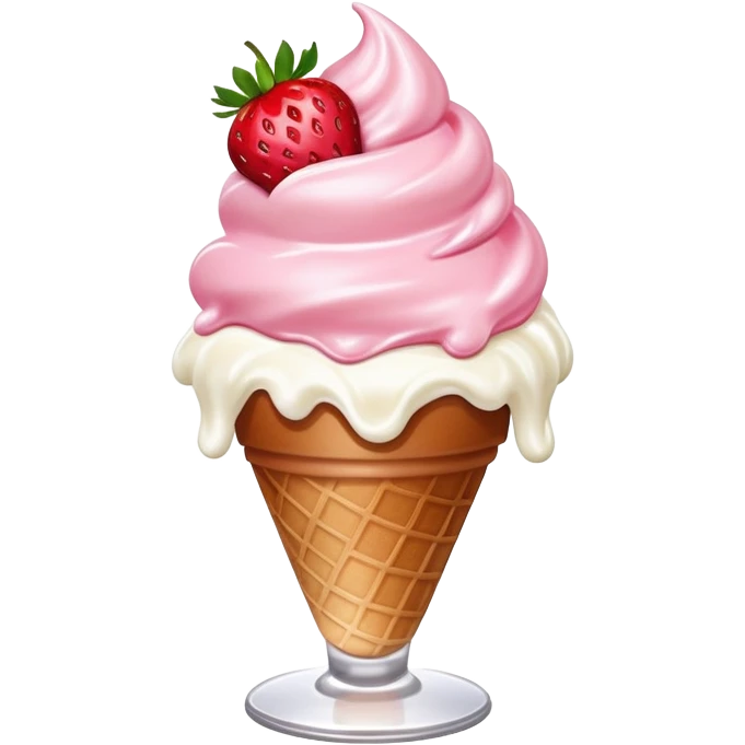 strawberry ice cream sundae, pink ice cream, whipped cream, and a strawberry emoji