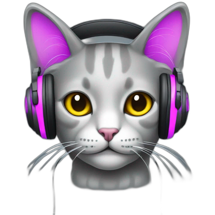 un gato gris con auriculares neon  emoji