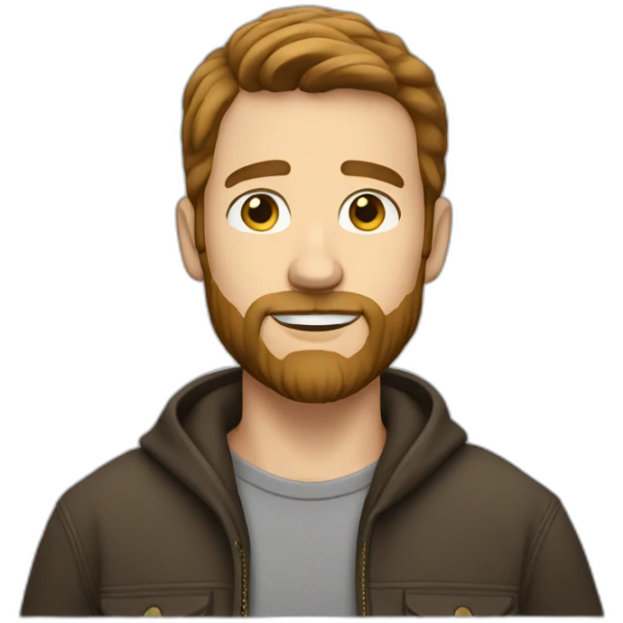 white man with short brown hair and beard beard pointing emoji
